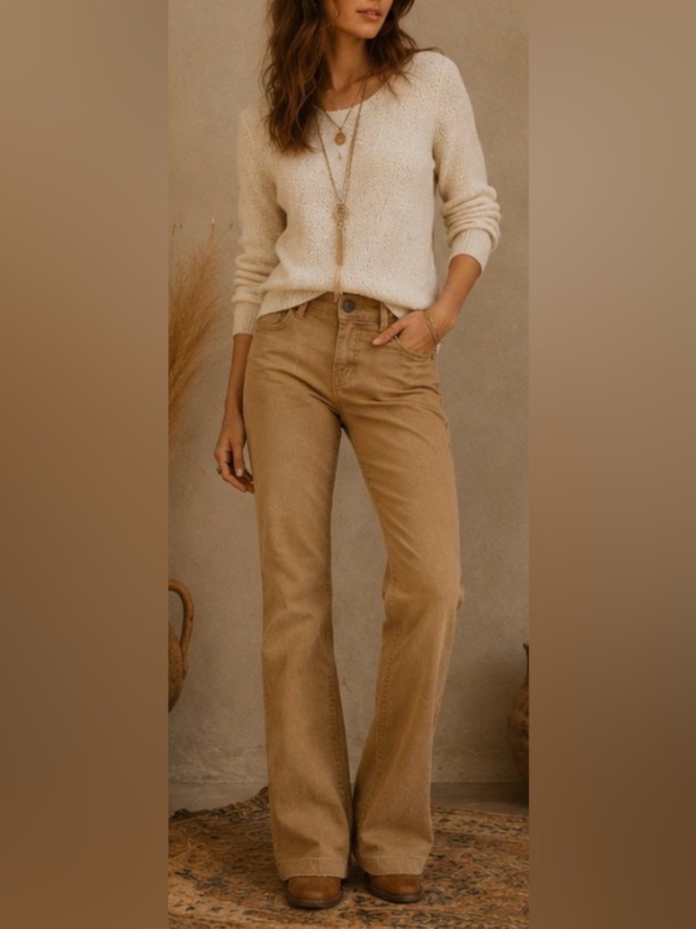 Pilcro Anthropologie Tan Bootcut Pants Size 29 Stretch Boho Chino